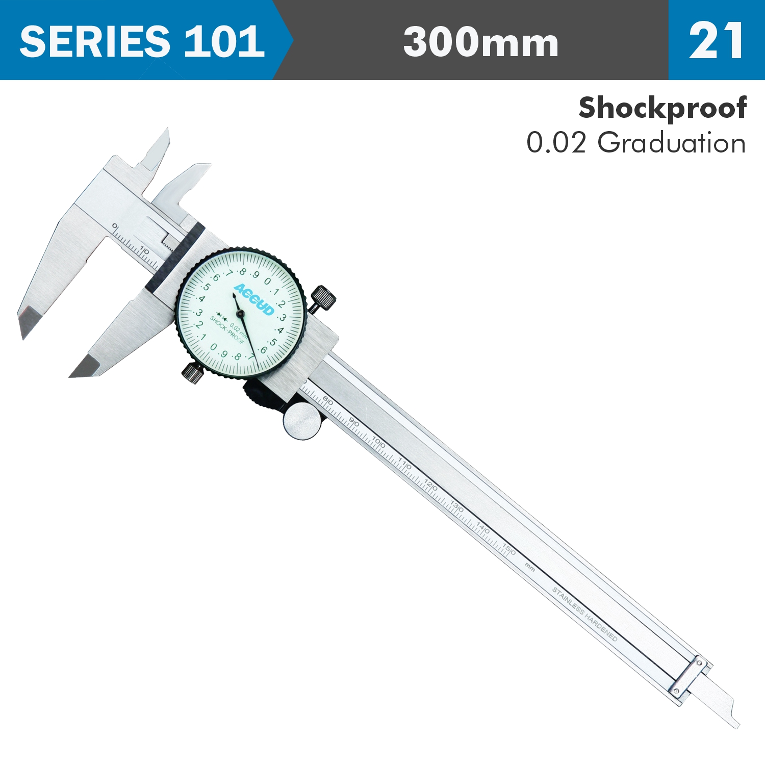 DIAL CALIPER 300MM 0.04MM ACC. 0.02MM GRAD. S/STEEL SHOCKPROOF