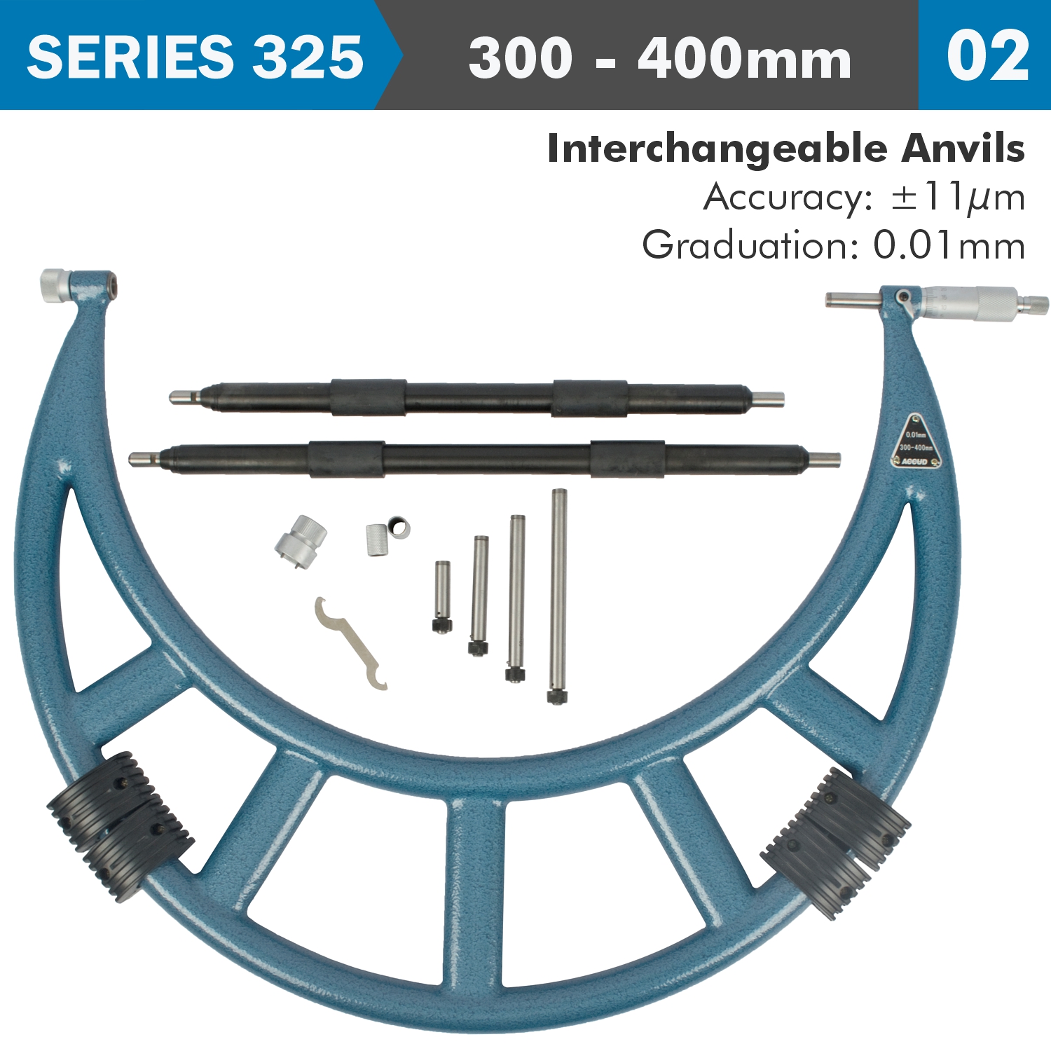 OUTSIDE MICROMETER 300-400MM 0.004MM ACC. 0.01MM GRAD. WITH INTERCH. A