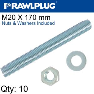 STUD M 20 X 170 X10 PER BOX WITH NUTS AND WASHERS